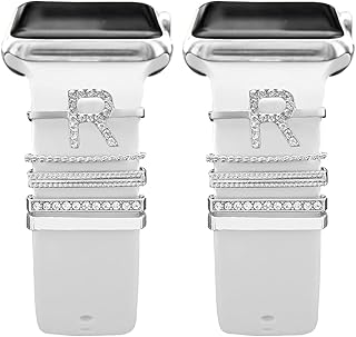 Next store Accessories Compatible with Apple Watch Bands Ultra/8/7/SE/6/5/4/3/2/1,Galaxy Watch 5/4 Classic/Active,Initial Letter Name Accessories for Women Girls(Without Band) (Pack of 2)