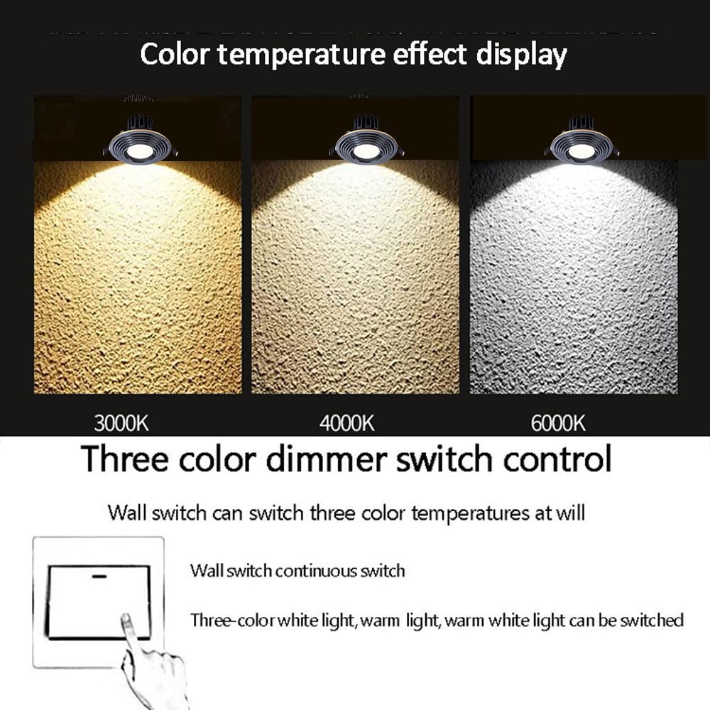Unidad Downlight LED empotrable de latón con embellecedor Deflector, 7 W, Redondo, Totalmente de Cobre, Panel de luz LED Regulable, luz Diurna, Downlight de adaptación, Oscuro,Dark