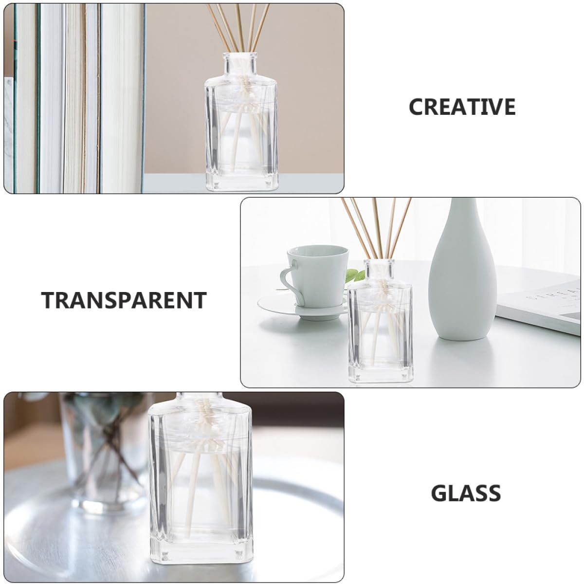 Lurrose Flaconi Diffusore Aroma 150ml in Vetro Trasparente Spesso Set da 3 Bottiglie Vuote per Aromaterapia Casa Ufficio Decorazione Soggiorno