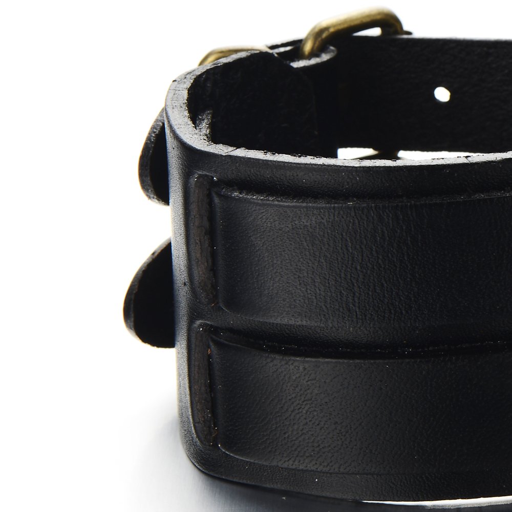 COOLSTEELANDBEYOND Negro Pulsera Cuero Ancha, Pulsera de Hombre, Cuero Genuino Negro, con Dos Hebillas
