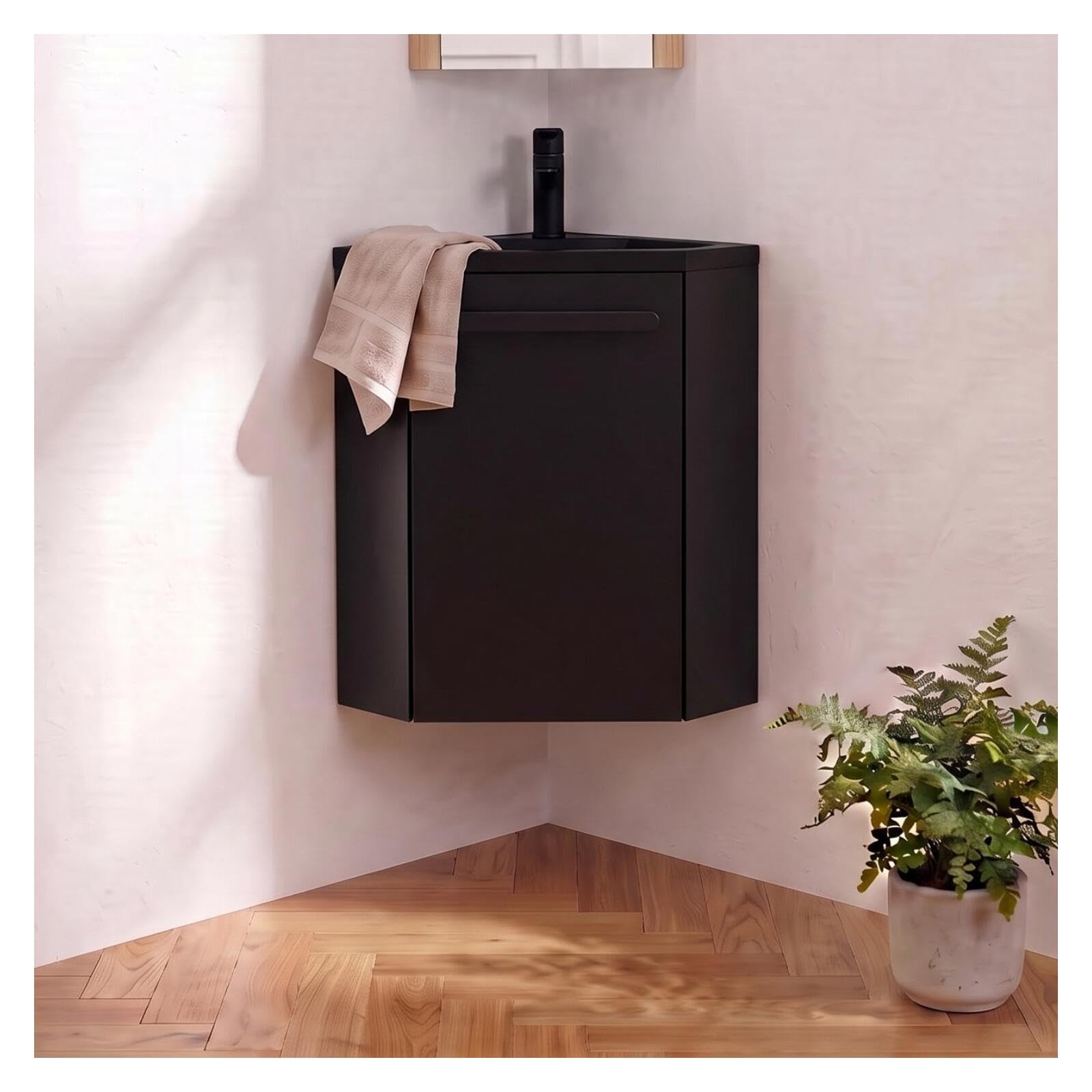 Mueble de lavado de manos esquinero MOB-IN SKINO para baños estrechos