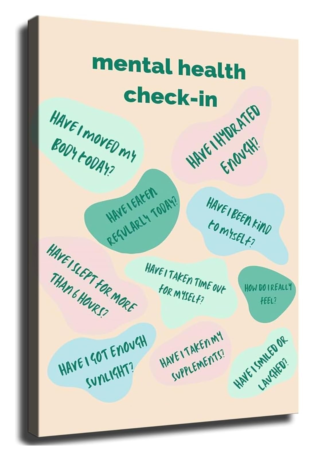 ZDVHOMCB Office Wall-Art Self Care Reflection Questions Poster for Mental Wellness Framed,12x18inch(30x45cm)