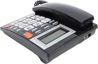 Telefone Fixo Com Fio, Tela de 16 Dígitos, Identificação de Chamadas, Data e Hora, Botões Grandes, Telefone, Flash Re Dial, Viva-voz, Com Função, Ideal para Uso Doméstico e Empresarial (Preto)