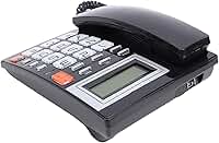 Telefone Fixo Com Fio, Tela de 16 Dígitos, Identificação de Chamadas, Data e Hora, Botões Grandes, Telefone, Flash Re Dial, Viva-voz, Com Função, Ideal para Uso Doméstico e Empresarial (Preto)