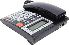 Telefone Fixo Com Fio, Tela de 16 Dígitos, Identificação de Chamadas, Data e Hora, Botões Grandes, Telefone, Flash Re Dial, Viva-voz, Com Função, Ideal para Uso Doméstico e Empresarial (Preto)