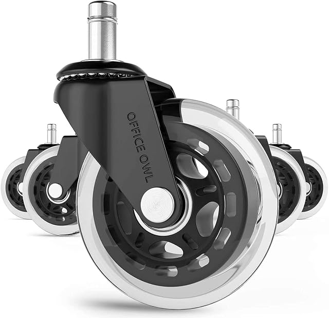 Office Owl Desk Chair Wheels  Rollerblade Caster for Universal Chair Wheel Replacement  Set of 5 Strong Chair Casters - Supports up to 650lbs