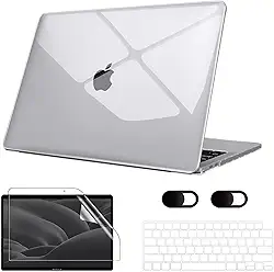 Capa Macbook Air M1 13,3'' A1932/A2179/A2337 (2018-2020), Vem Com Película de Teclado, Película de Tela Hidrogel e Tampa Protetora para Câmera, Rigido, Leve e Fina (Transparente Cristal)