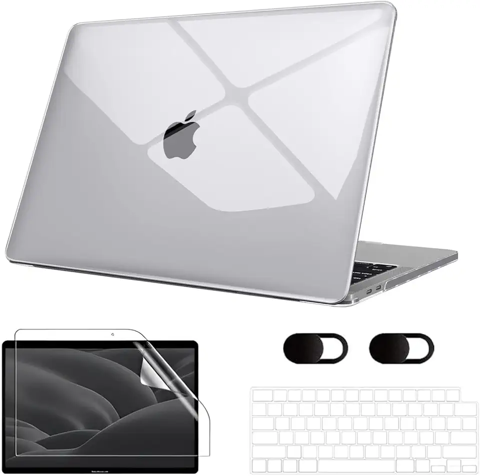 Capa Macbook Air M1 13,3'' A1932/A2179/A2337 (2018-2020), Vem Com Película de Teclado, Película de Tela Hidrogel e Tampa Protetora para Câmera, Rigido, Leve e Fina (Transparente Cristal)