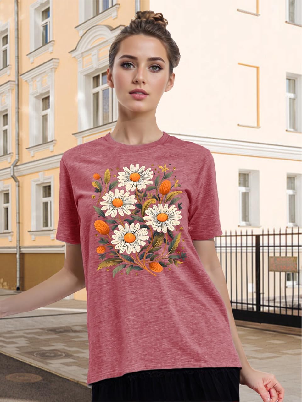 Womens Graphic Tee Shirts Casual Summer Beach Shirt Cute Wildflowers Dandelion Flower Tshirt - Image 2