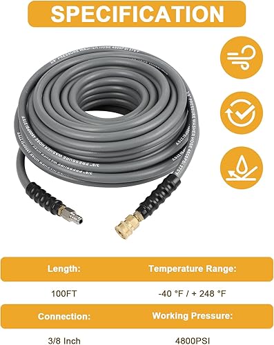 Vista 12 de OCPTY Manguera de lavado a presión de agua caliente 3/8" x 50ft 6000psi 2-Braid R2 Negro