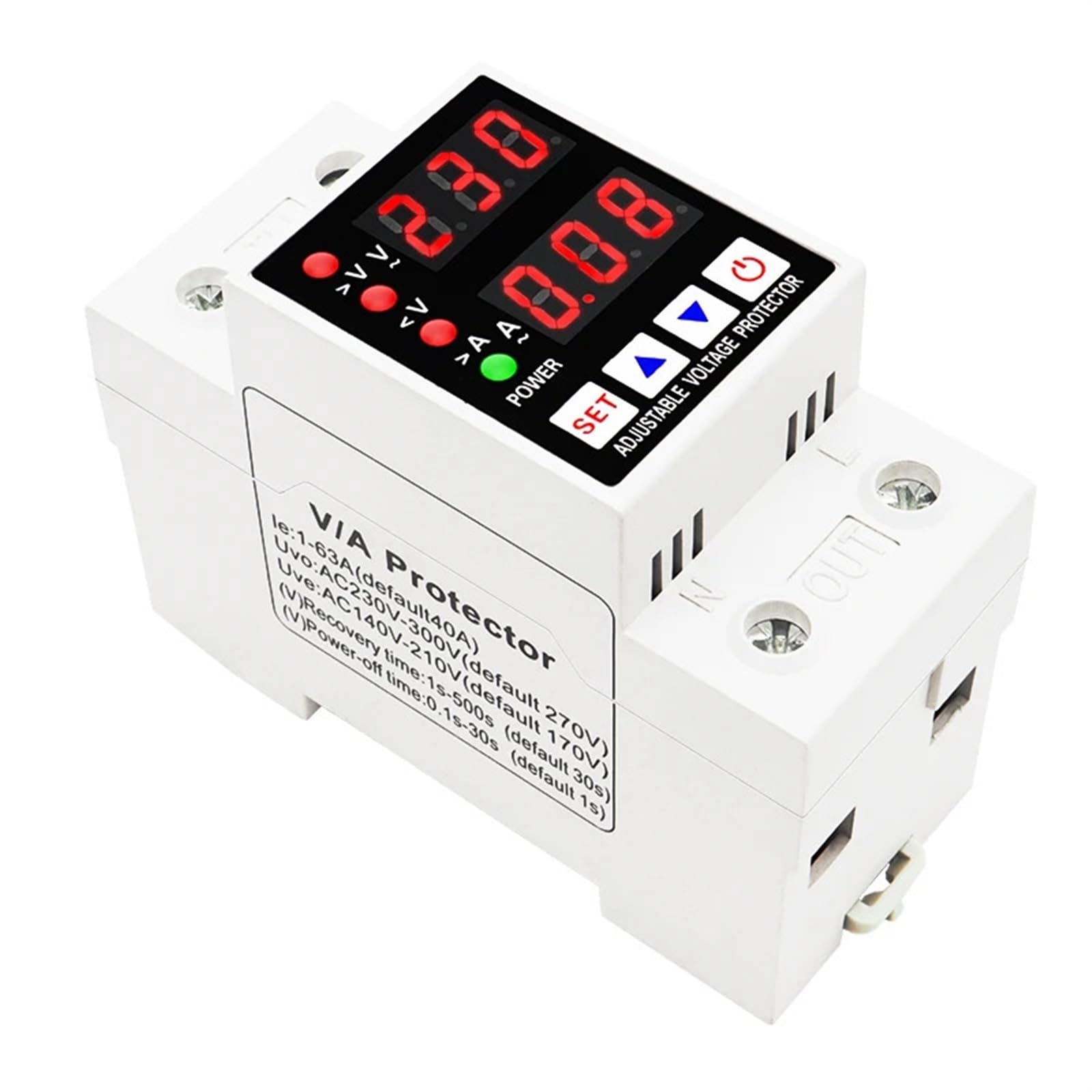 40A 63A 230V Din Rail Adjustable Digital Over Under Voltage Relay Surge Protector Limit Over Current Protection(63A)