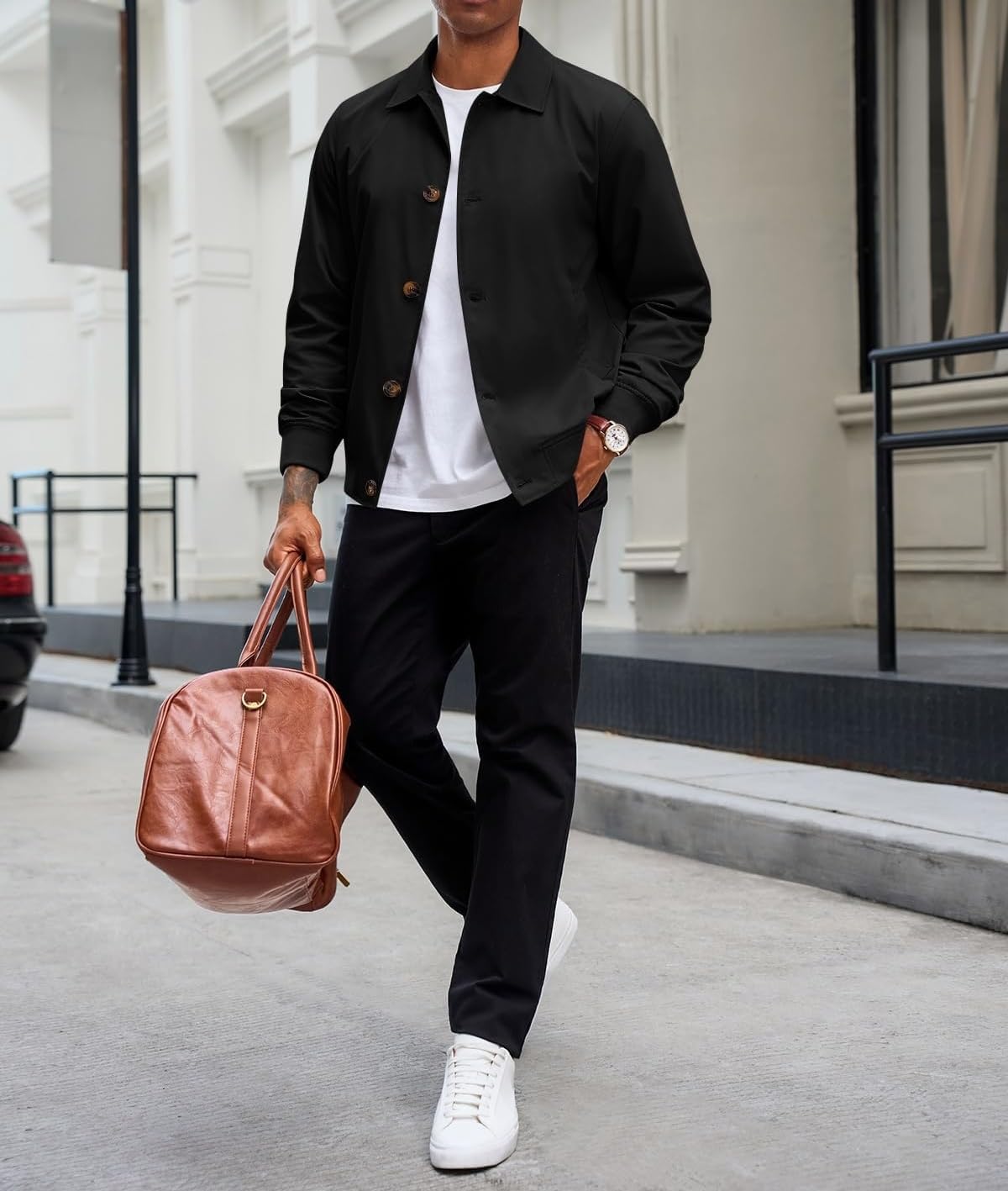 ZAFUL Mens Lightweight Jackets Button Down Casual Windbreaker Vintage Fall Bomber Jacket with Pockets