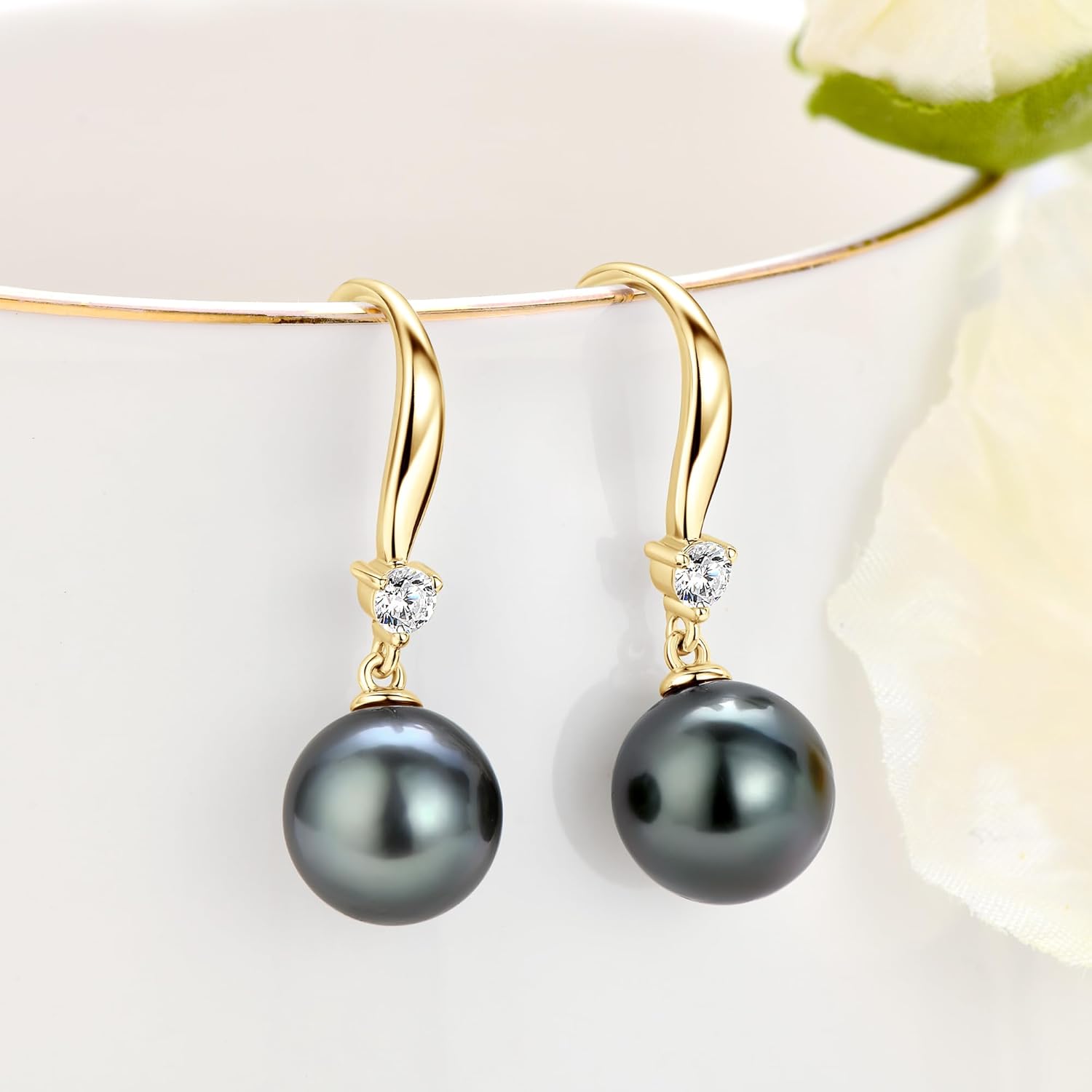 Tahitian Black Pearl Earrings for Women, 925 Sterling Silver Genuine Tahitian Cultured Pearl Drop Earrings Jewelry Gift for Women Wife Mom Daughter - Image 2