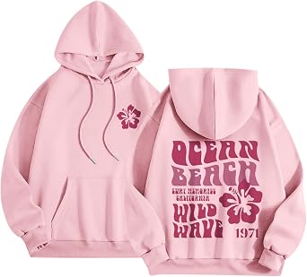 Sulayesh Hawaii Hibiscus Hoodie for Women Teen Girls Plam Ocean Beach Sweatshirt Flower Puff Graphic Aesthetic Oversized Tops