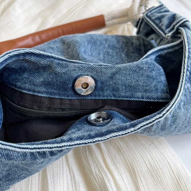 Image of LIZHAOCAI Women Denim Shoulder Handbag Underarm Bag Tote Purse (Blue)