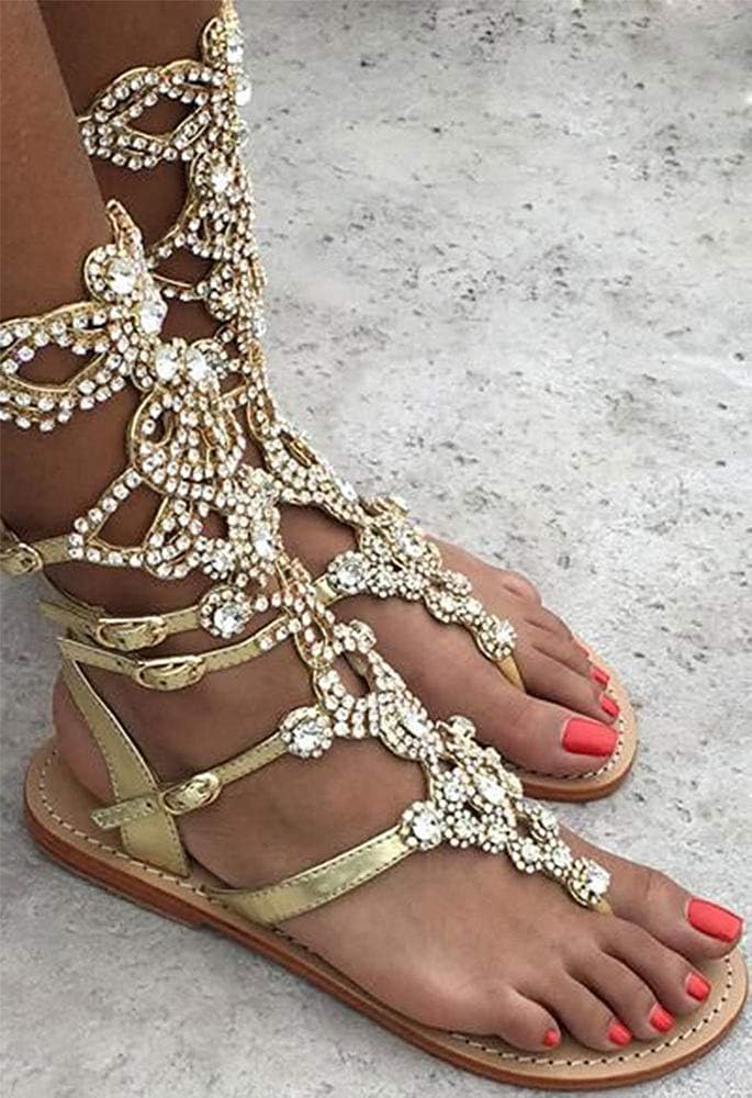 Women's Rhinestone Gladiator Sandals Stylish Flats for Summer Beach Weddings