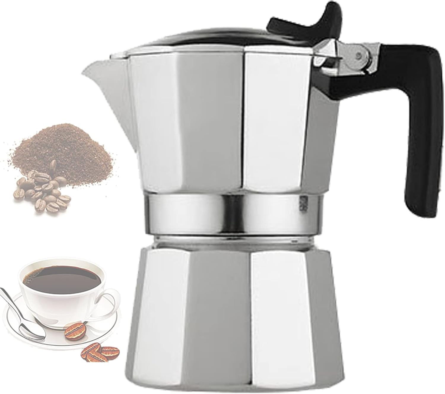 Aluminum Stovetop Espresso Maker,2-Cup(3 Oz - 90 Ml) Moka Pot,for Gas or Electric Stove Top,Classic Italian and Cuban Coffee Percolator,for Coffee Latte Mocha Cappuccino Macchiato,Silver-2-Cup