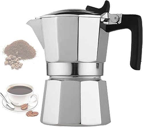 Máquina de café expreso de aluminio, olla moka de 2 tazas (3 onzas - 3.0 fl oz), para estufa de gas o eléctrica, cafetera clásica italiana y cubana,