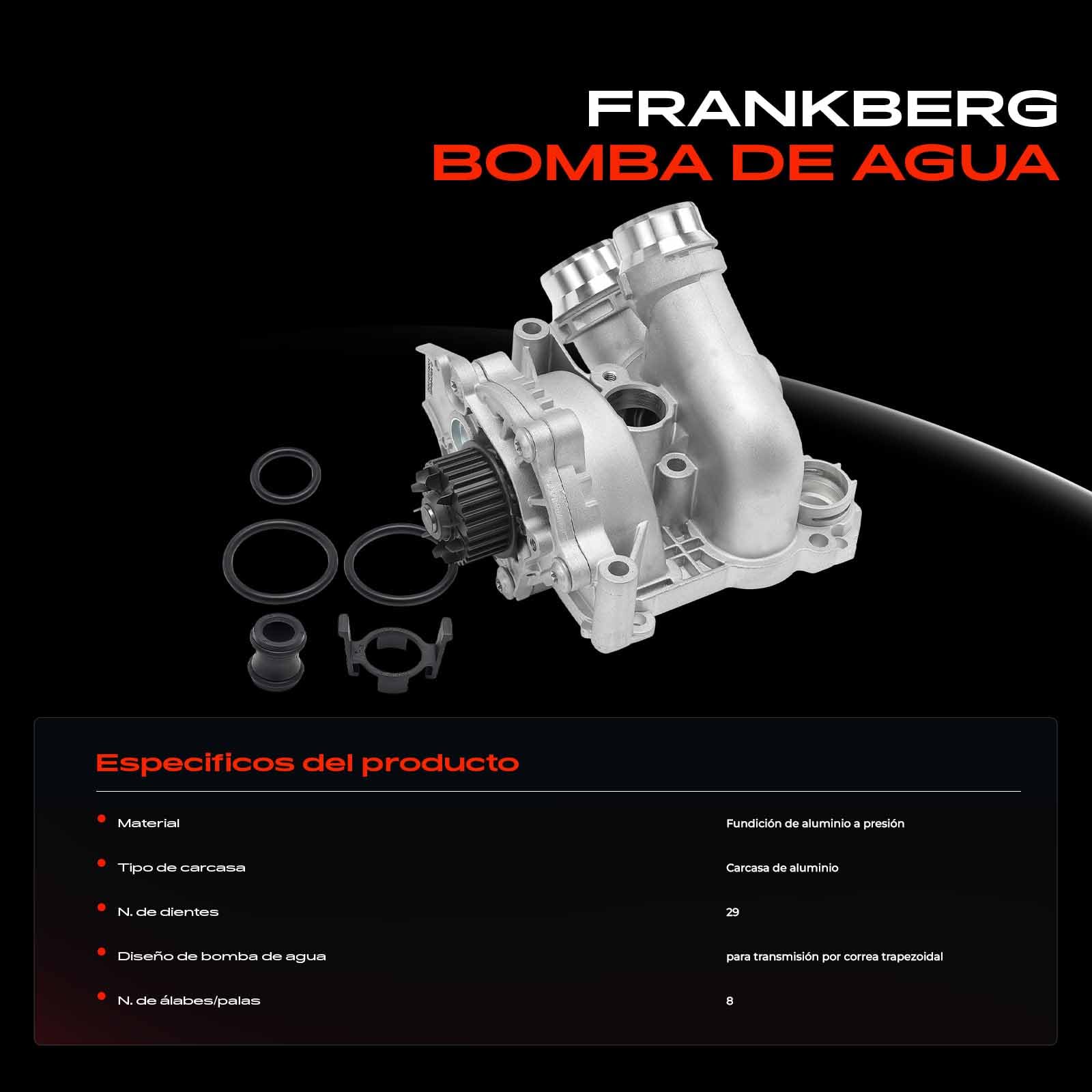 Frankberg Bomba de agua bomba de refrigerante bomba de gasolina con junta | 41086BH; Compatible con: A6 4G2 4GC, A3 Sportback 8PA, A3 Cabriolet 8P7, P.a.s.s.a.t Variante 365