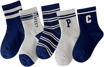 Toddler Little Big Boys Soks Striped Cotton Ankle Athletic Sports Socks 5 Pairs Size 1t-13 Years