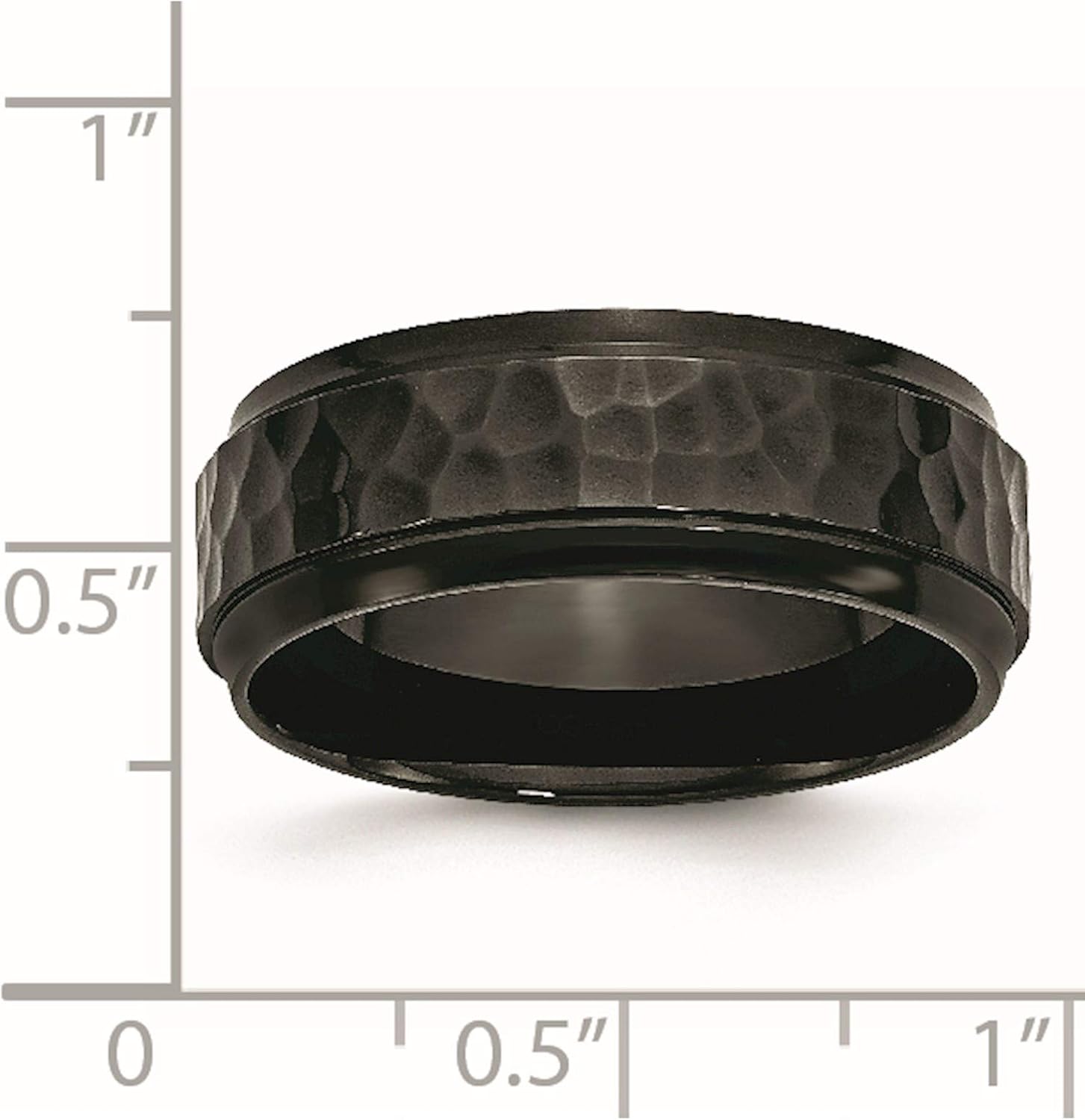 Chisel Stainless Steel 8mm Black IP-Plated Hammered/Polished Beveled Edge Band (Width=8)