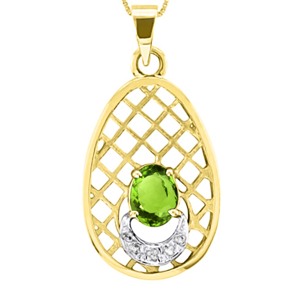 Halskette mit Peridot und Diamant-Anhänger, 14 Karat Weißgold, mit 45,7 cm langer Kette