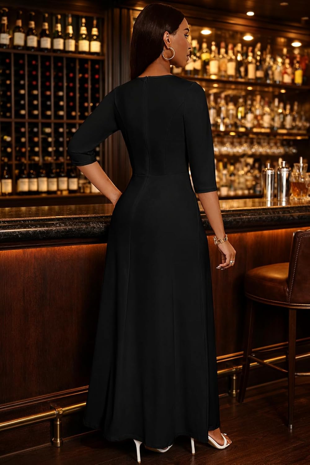 FANDEE Women's Maxi Dress Casual Boho Plain Long Dresses 3/4 Sleeve with Pockets - Image 7