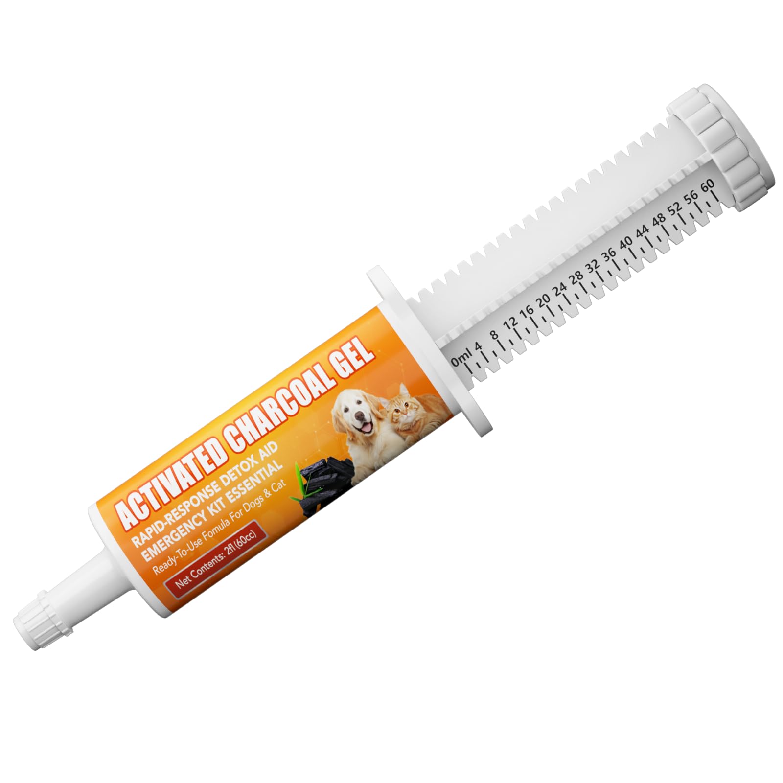Aktivkohle für Hunde & Katzen (60cc) | Notfall-Erste Hilfe für Haustiere bei versehentlicher Einnahme | Präzision 1cc pro 0,5kg Dosierung | gebrauchsfertiges Toxin Bindegel