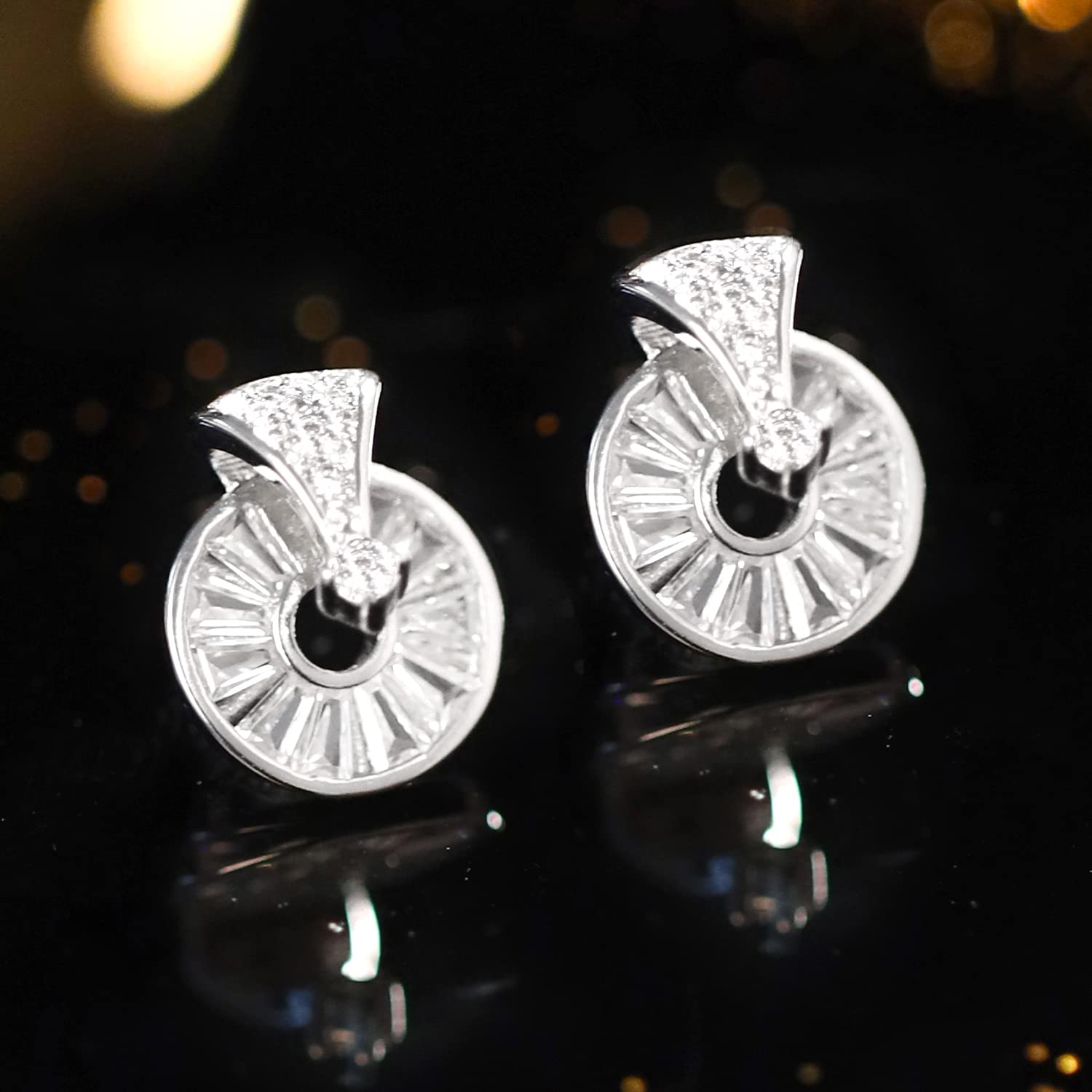 Crystal Studs Tone Circle Stud Earrings for Girls Women