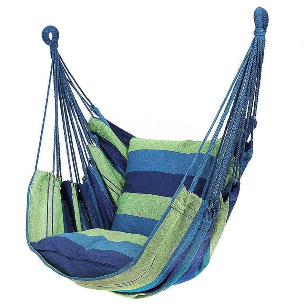 Sedia Amaca Max 150 kg Sedia Amaca Altalena con 2 Cuscini Verde 100x130 cm (Senza Barra in Legno) |