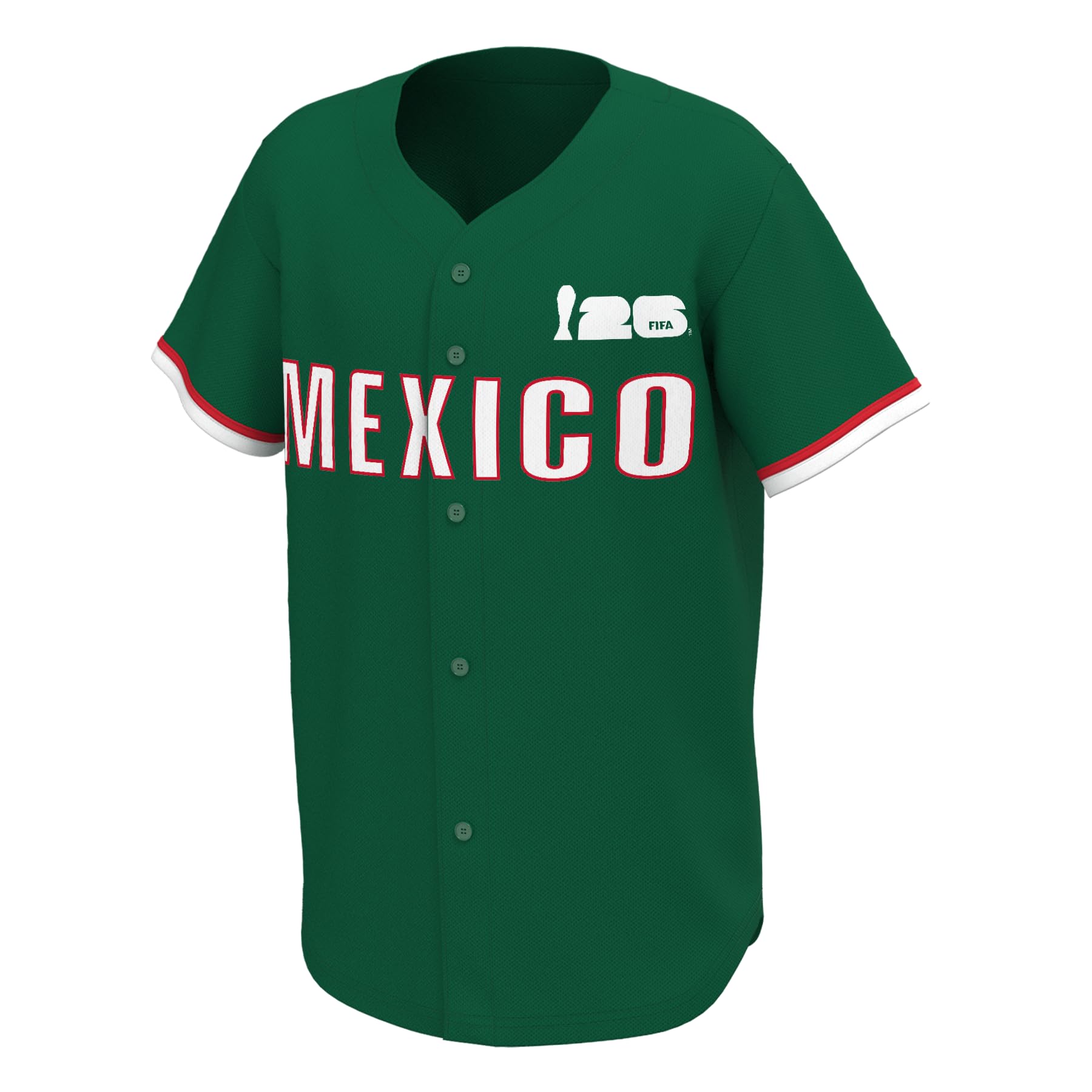 Outerstuff FIFA World Cup 2026 Mens Short Sleeve Button Front Baseball Jersey, Mexico, S