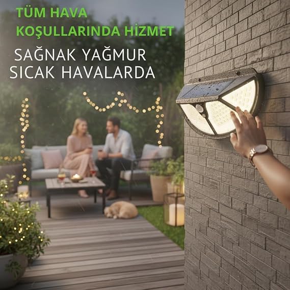 Solar Bahçe Lambası, 102 LED, Hareket Sensörlü, IP65 Su Geçirmez, Duvar Tipi, Güneş Enerjili Dış Mekan Aydınlatma, Siyah [Enerji Sınıfı A]