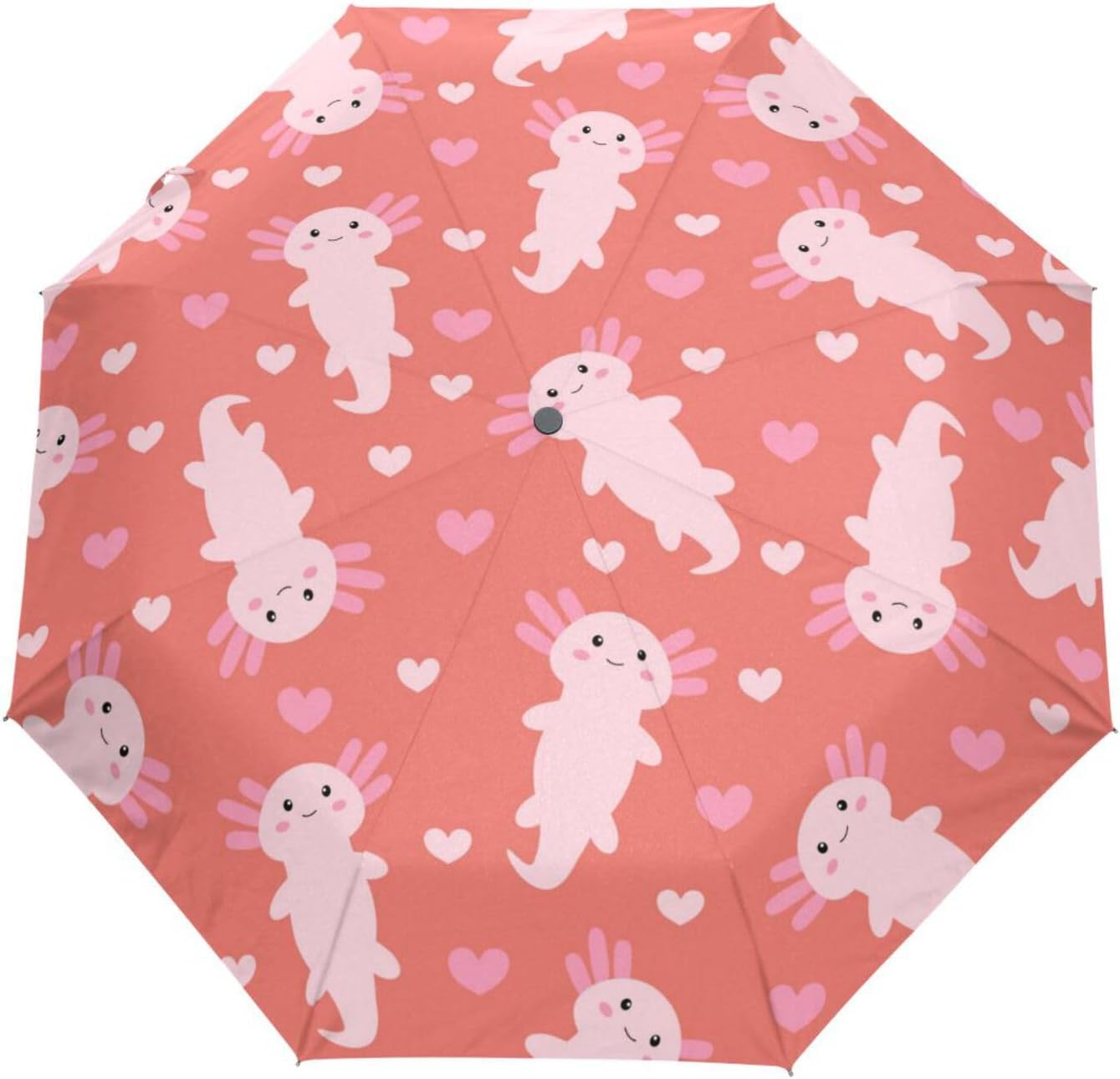 Cute Axolotl Salamander Portable Folding Windproof Automatic Umbrella,One Touch Auto Open and Close Button Compact Travel Umbrella for Women Men Kid