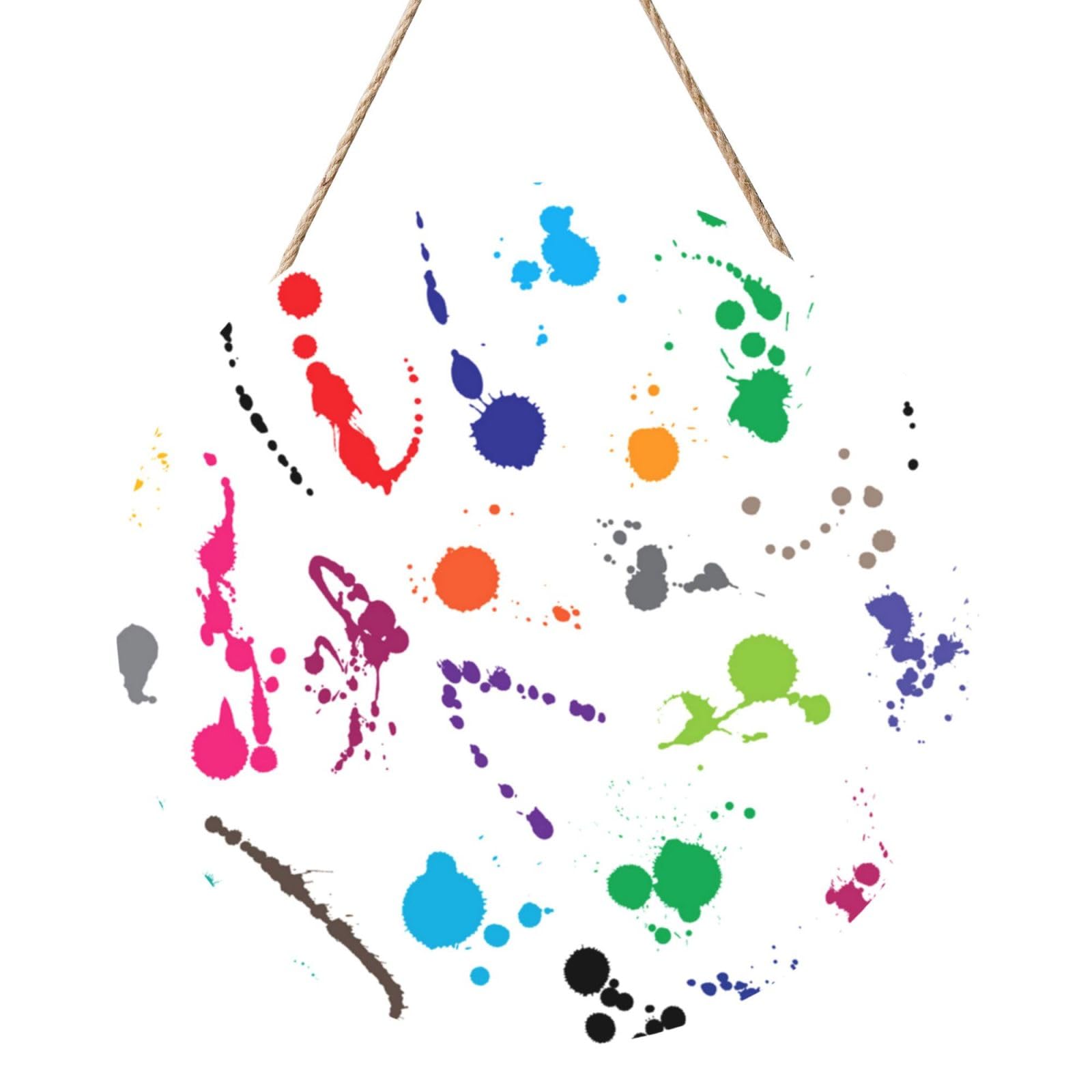 InOmak Abstract Paint Splashes Printed, Round Wood Panel Painting 12 in, Wall Hanging Painting For Home