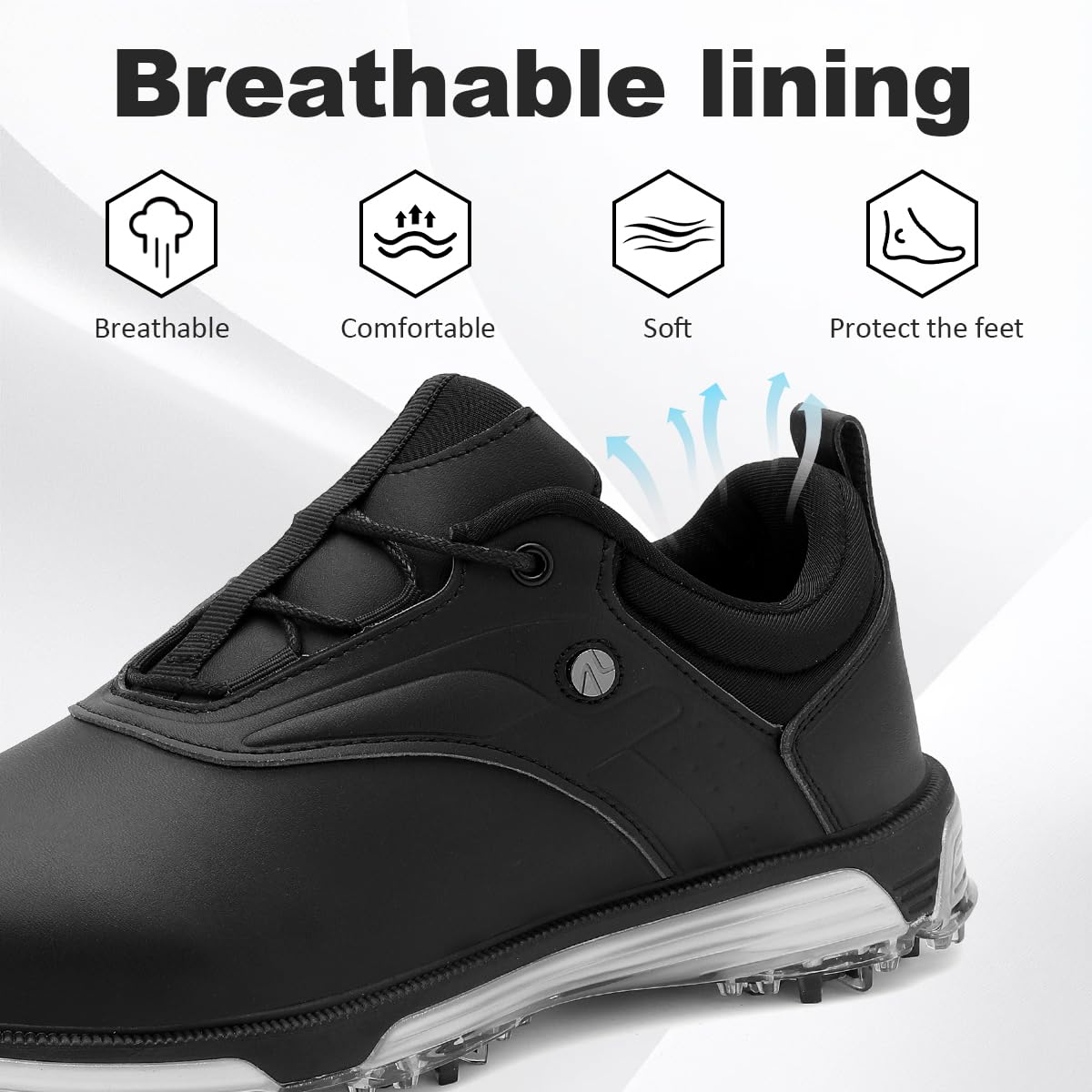 ULTIANT Mens Golf Shoes Waterproof Fixed Spikeless Sole Comfortable Outdoor Sport Shoes Size7.5-13(Black,41)
