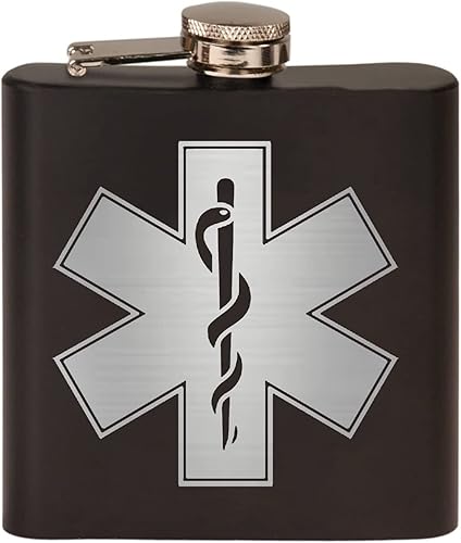 Rogue River Tactical EMT Star of Life - Petaca de acero inoxidable de alta calidad, color negro mate, es un gran regalo para él, papá, padre, EMS,