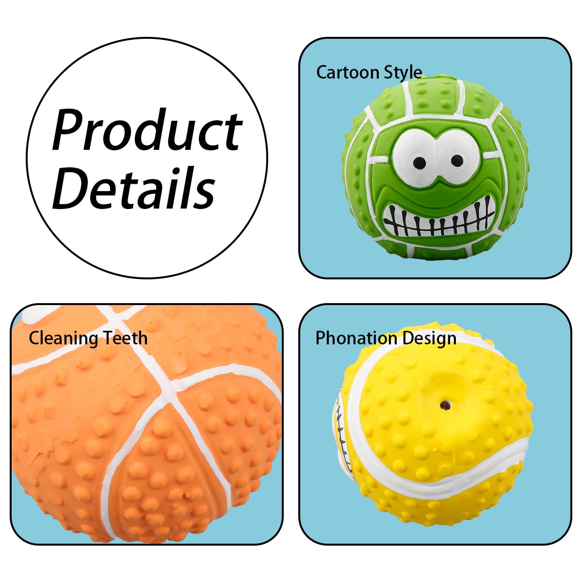 GLADFRESIT 3 Pcs Squeaky Dog Ball, Latex Rubber Dog Squeak Toys - Image 3