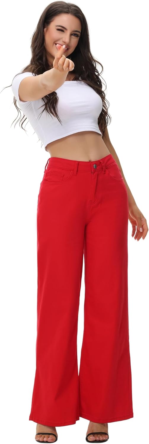 Women’s Wide Leg Jeans Casual Baggy High Waisted Stretch Denim Pants - Image 5