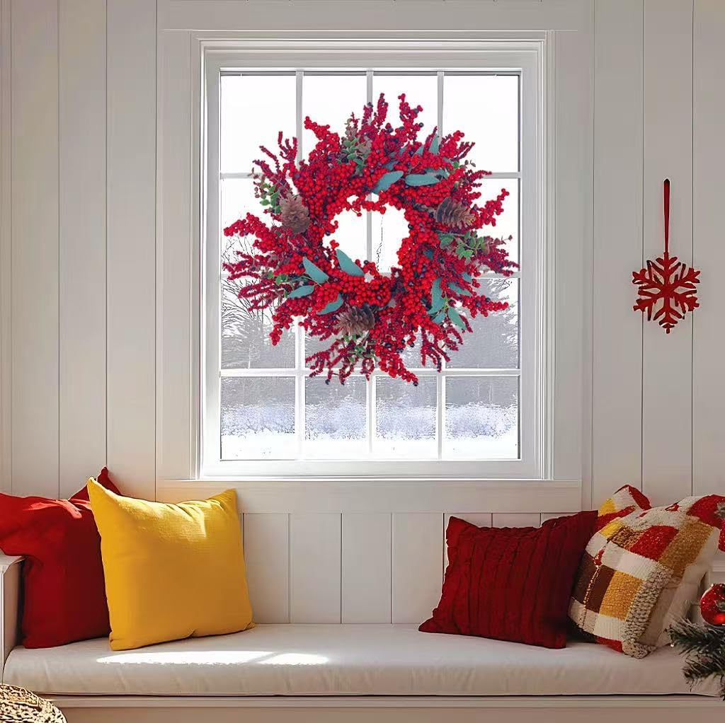 20in Christmas Wreath Artificial Red Berry Pinecone Front Door Wall Decor