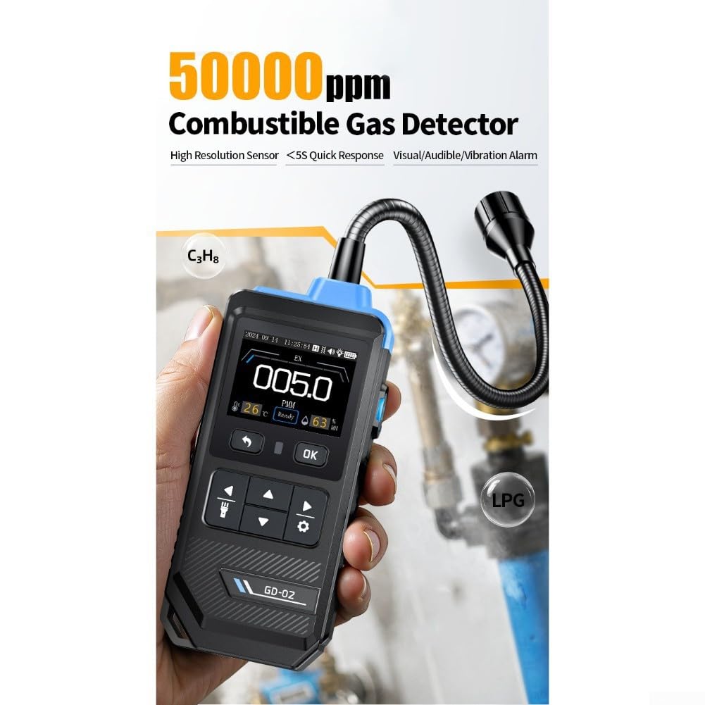 Detector de fugas de gas GD-02 para metano propano butano, alta sensibilidad con alarma para uso industrial en casa rodante, 0-50000 ppm