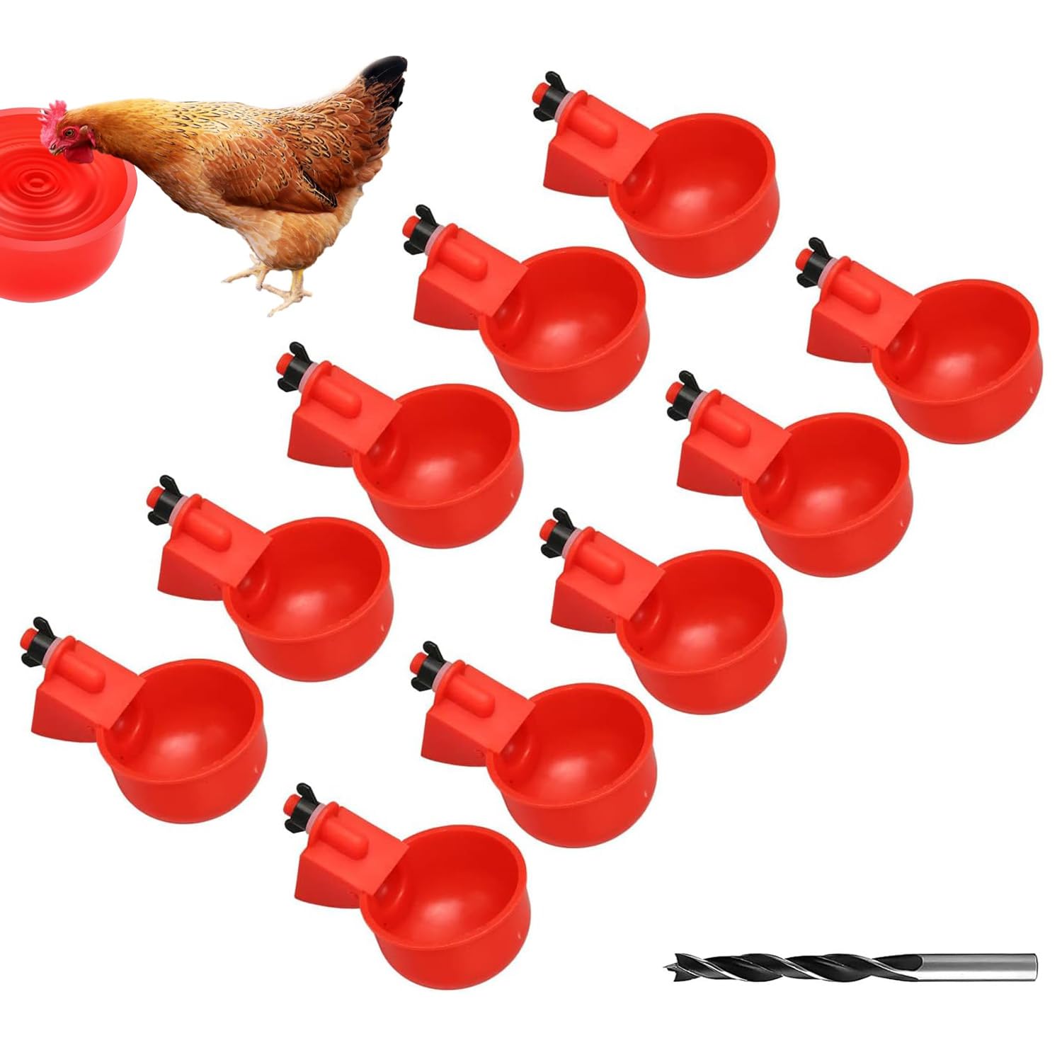 10 Piezas Bebedero Gallinas Automatico con Taladro Juego de Bebedero para Aves de Corral DIY Agua para Pollos Automática Kit para Aves Palomas Pollos Patos Hens