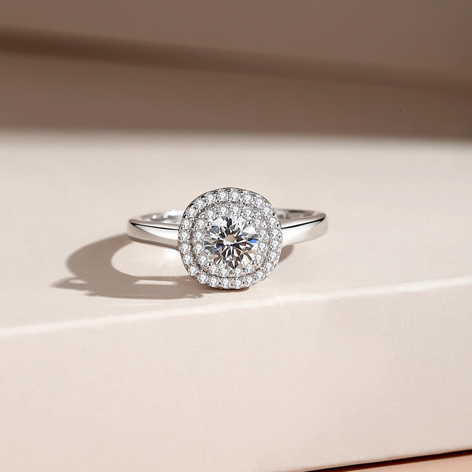 Pierścionek damski z białego złota, pierścionek zaręczynowy, prawdziwe złoto, 0,5 ct Moissanite Halo, pierścionek ślubny dla kobiet