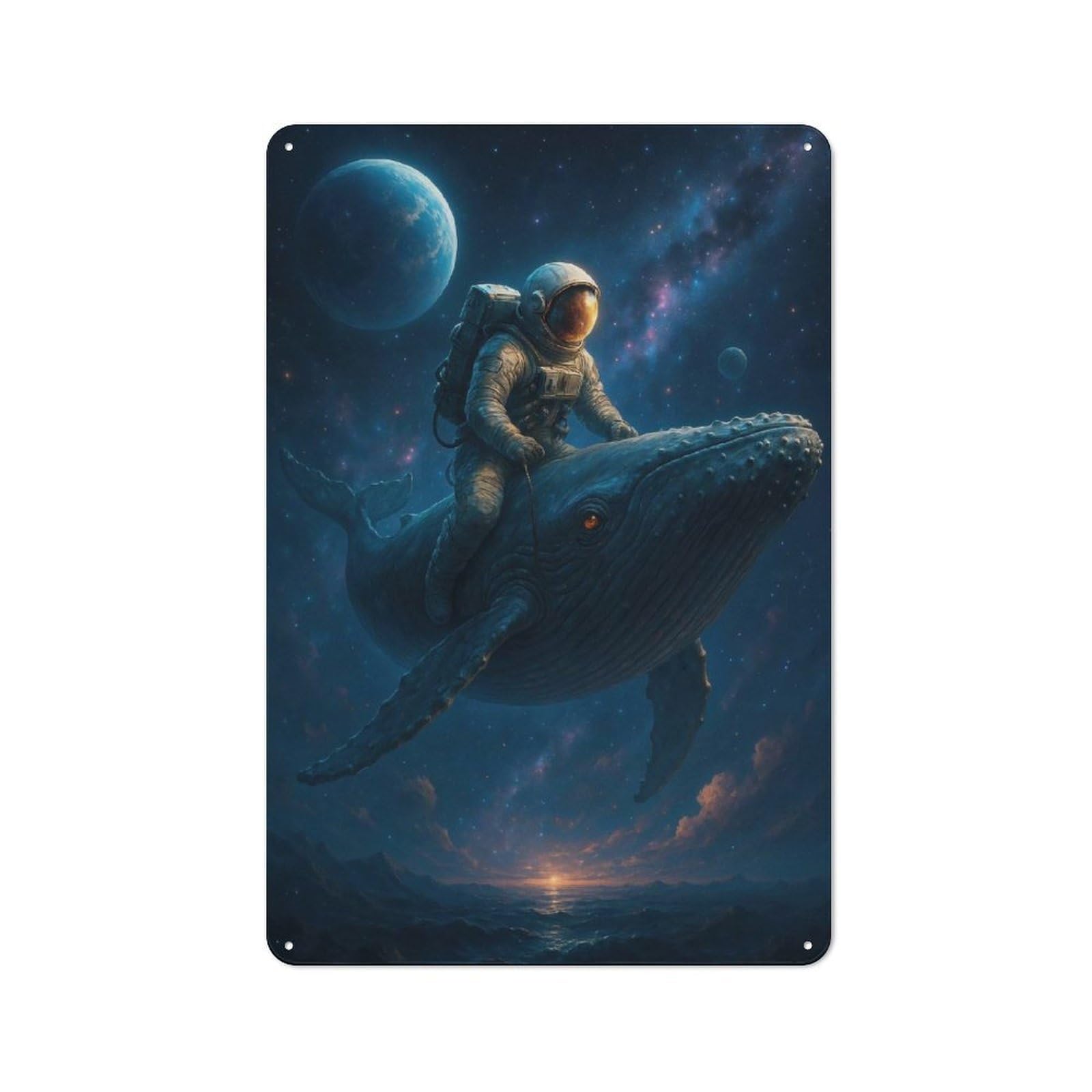 Junmoney Astronaut Riding A Whale In Space Vintage Tin Sign 30X20cm For Hobby Room Or Studio, A New Home Present For Creative Interior Collectors