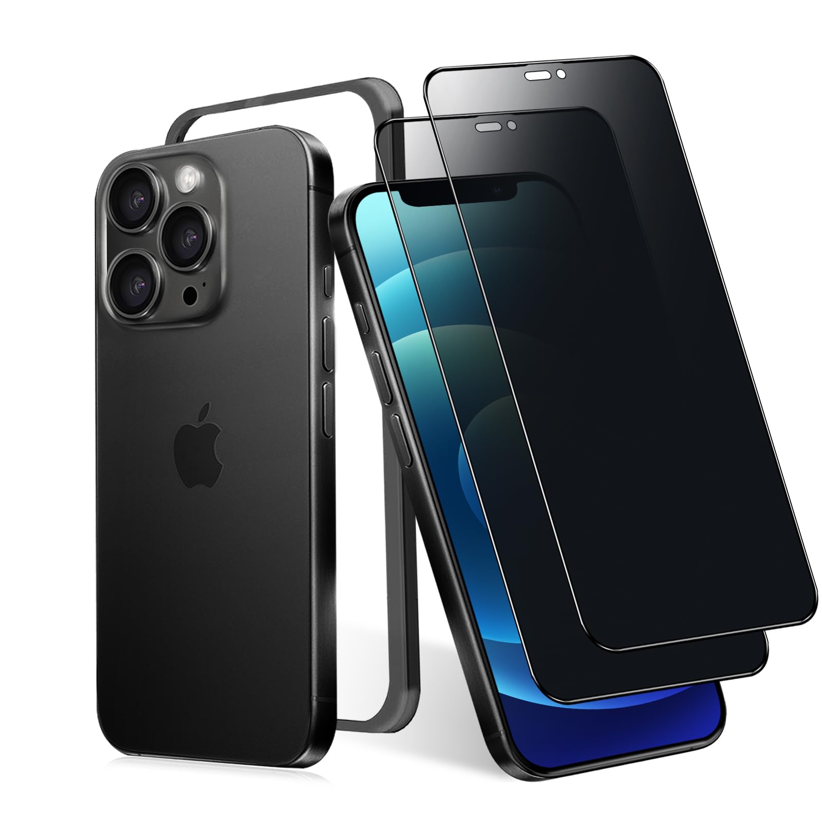 MINIKA 180度 覗き見防止フィルム iPhone 12 / iPhone 12 Pro 用の ガラスフィルム 覗き見防止 いPhone 12プロ 保護フィルム のぞき見防止 アイフォン 12 / 12Pro フィルム 覗き見 プライバシー保護 左右 見えない 横から見えない 【ガイド枠付き / 2枚セット】