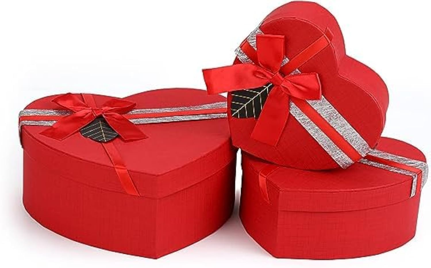 Gift Box Wedding Heart Gift Boxes Ribbon Treat Box Paper Presentation,Engagement Wedding Birthday Packaging Box Gift Wrap Gifts (Black)
