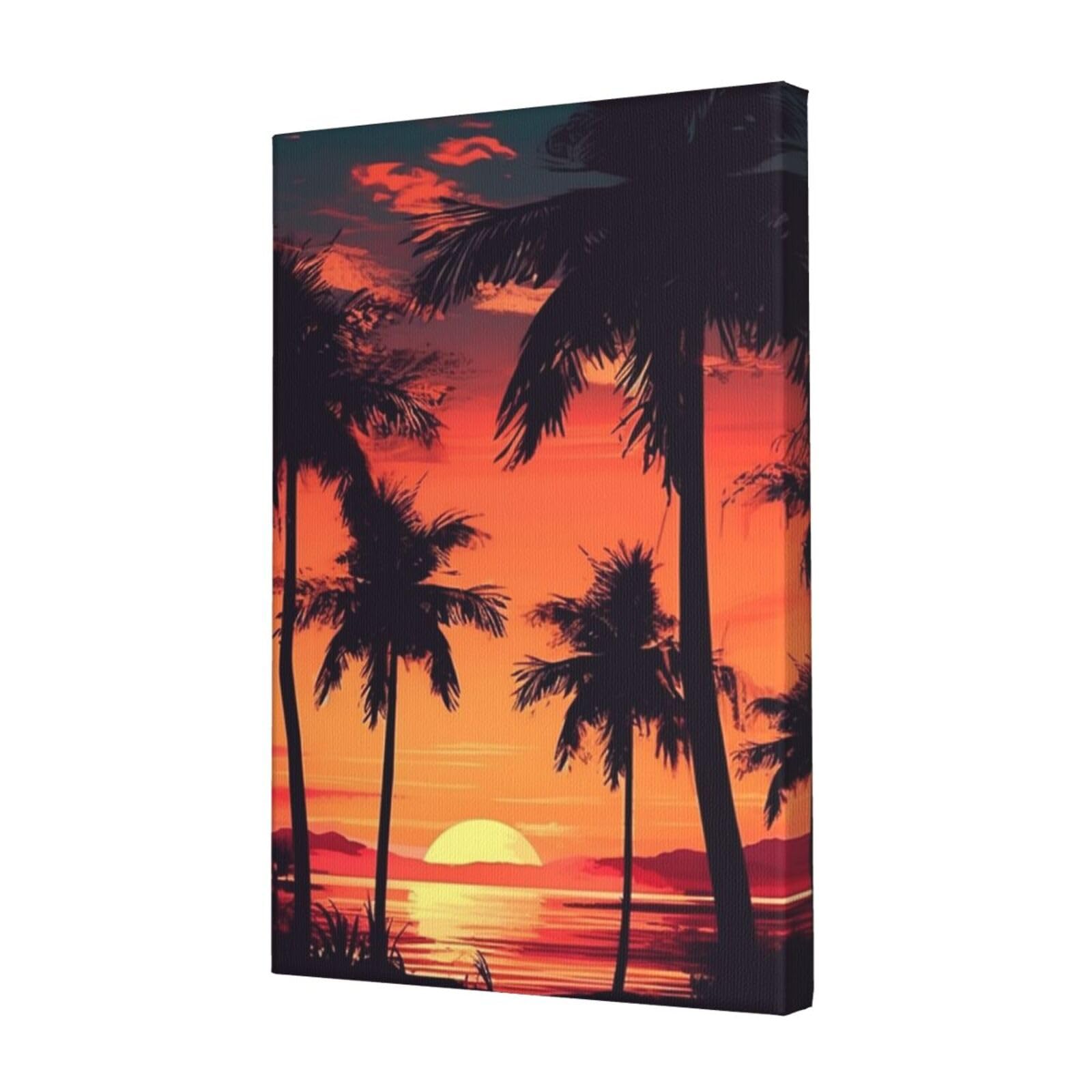 FodPand Palm Tree Summer Sunset Canvas Wall Art for Living Room Wall Decor 12"x18" Modern Artwork Painting Pictures Hanging Canvas Prints Aesthetic Wall Art for Bedroom Bathroom Office Wallart Decor