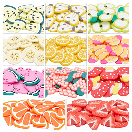 arricraft About 220 Pcs 11 Styles Polymer Clay Cabochons, Colorful Handmade Polymer Clay Beads, Fruits Polymer Clay Charms Assorted for DIY Jewelry Craft Making