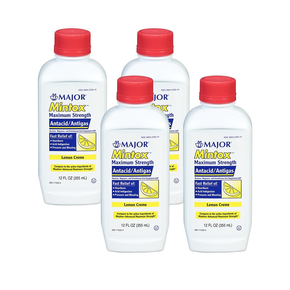 Mintox Maximum Strength Antacid Anti-Gas Liquid Generic for Maalox Max Lemon Flavor 12 oz 4 PACK