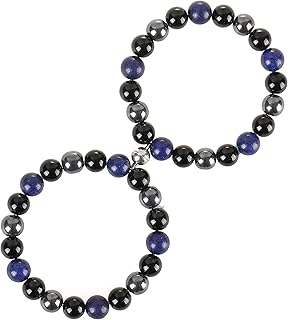 ADSIASIA Triple Protection Magnetic Black Obsidian Tiger Eye Stones Iron Hematite Therapy Bracelet for Men Women (10mm)