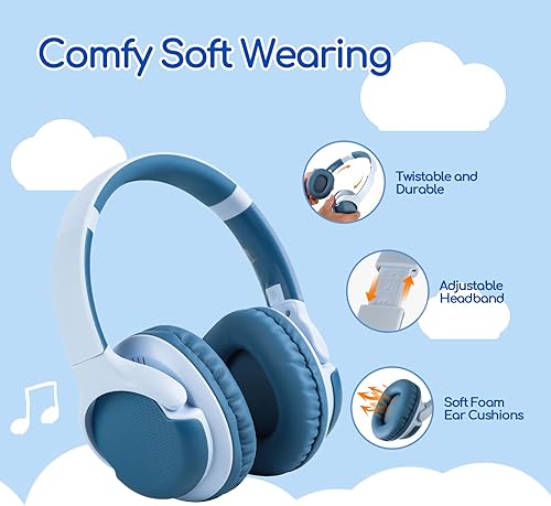 Miniatura 2 de ZIHNIC Auriculares Bluetooth para niños, Auriculares inalámbricos para niños sobre la oreja con volumen de 85dB94dB limitado - azul